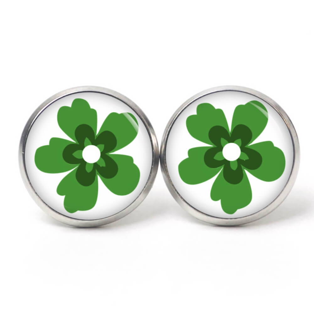 Ohrstecker, Ohrhänger, Clipse & Druckknopf – Motiv große grüne Blume – Schmuck aus Edelstahl Ohrstecker, Ohrhänger, Clipse & Druckknopf – Motiv große grüne Blume – Schmuck aus Edelstahl