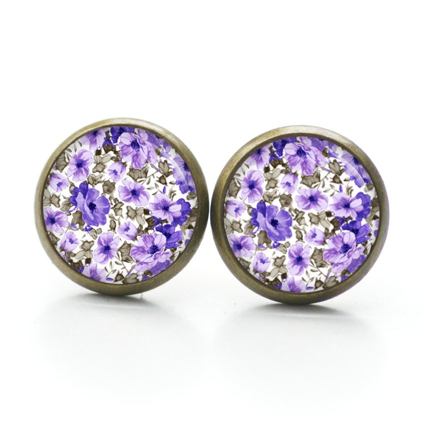 Druckknopf Ohrstecker Ohrhänger Clipse lila Blumenmeer Druckknopf Ohrstecker Ohrhänger Clipse lila Blumenmeer