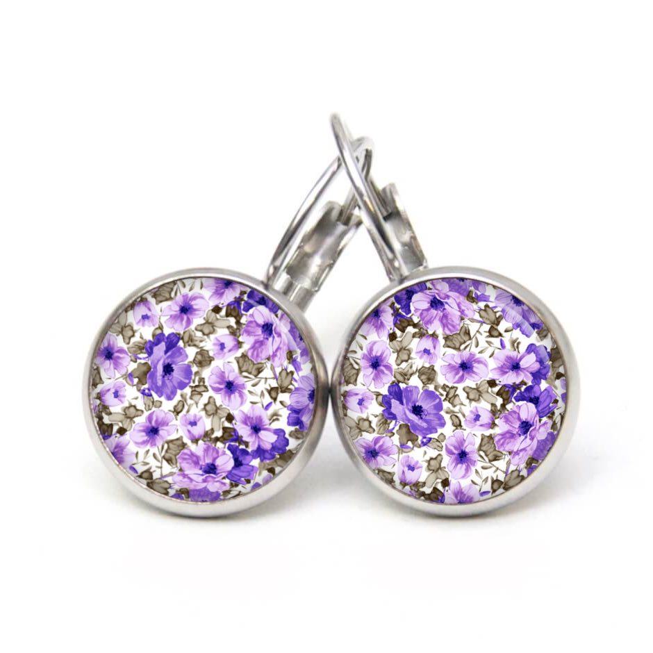 Druckknopf Ohrstecker Ohrhänger Clipse lila Blumenmeer Druckknopf Ohrstecker Ohrhänger Clipse lila Blumenmeer