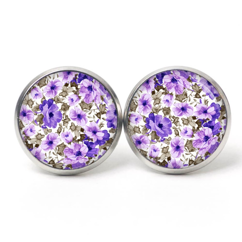 Druckknopf Ohrstecker Ohrhänger Clipse lila Blumenmeer Druckknopf Ohrstecker Ohrhänger Clipse lila Blumenmeer