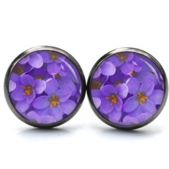 Druckknopf Ohrstecker Ohrhänger Clipse violette Blumen