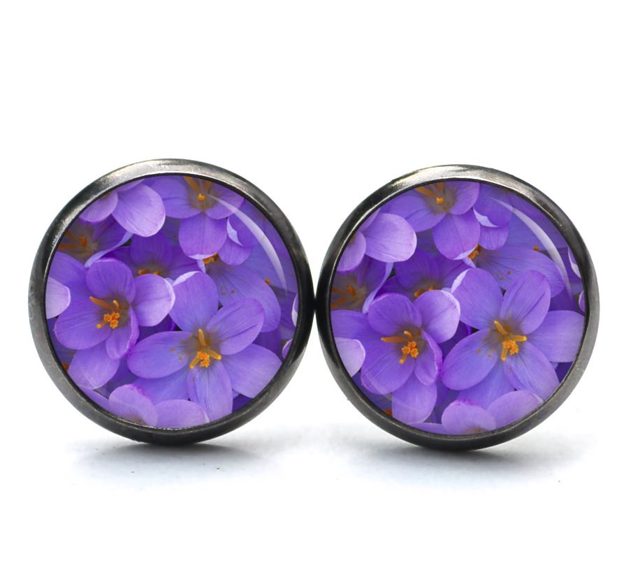 Druckknopf Ohrstecker Ohrhänger Clipse violette Blumen Druckknopf Ohrstecker Ohrhänger Clipse violette Blumen