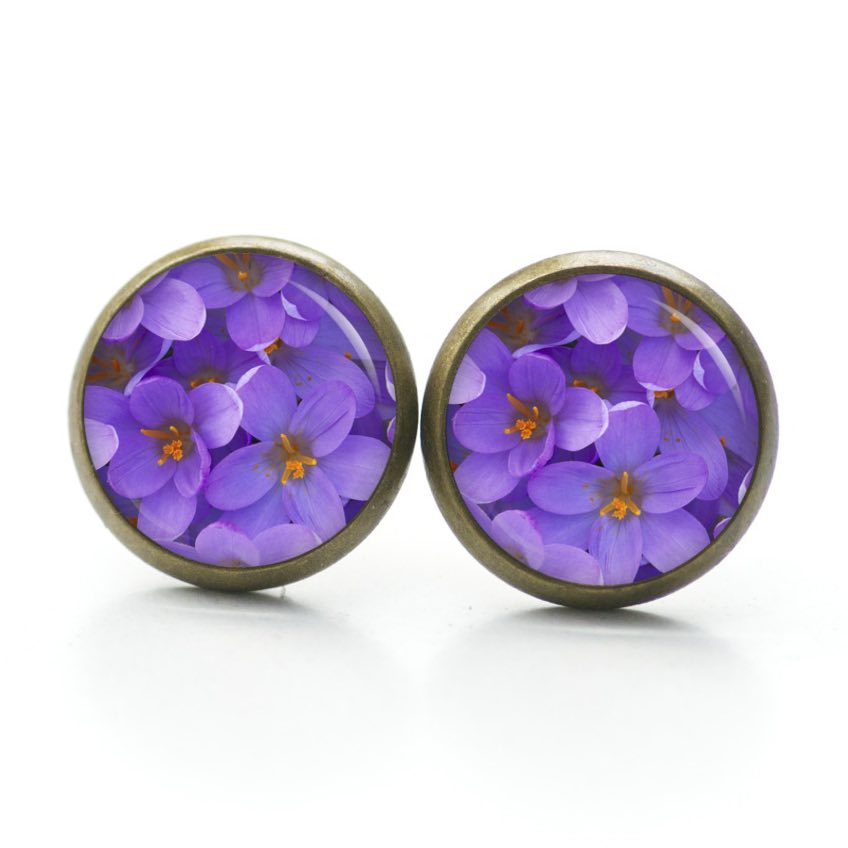 Druckknopf Ohrstecker Ohrhänger Clipse violette Blumen Druckknopf Ohrstecker Ohrhänger Clipse violette Blumen
