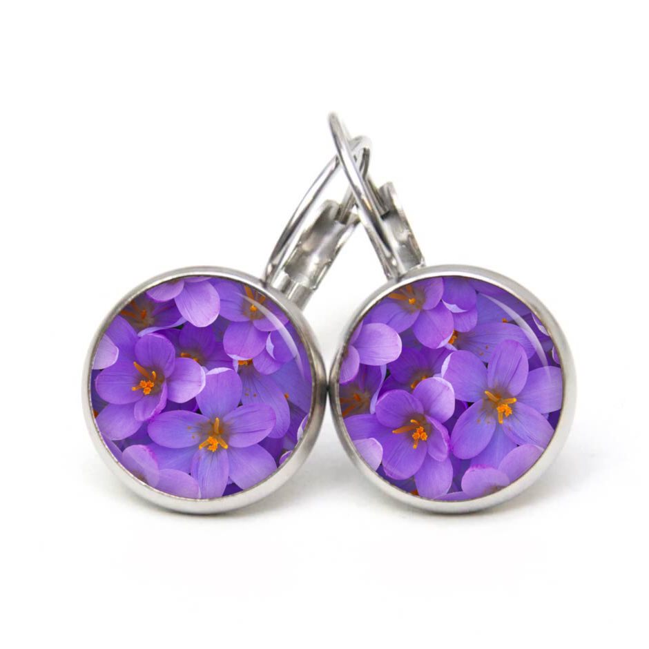 Druckknopf Ohrstecker Ohrhänger Clipse violette Blumen Druckknopf Ohrstecker Ohrhänger Clipse violette Blumen
