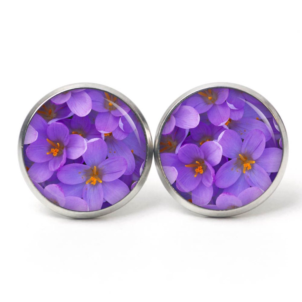 Druckknopf Ohrstecker Ohrhänger Clipse violette Blumen Druckknopf Ohrstecker Ohrhänger Clipse violette Blumen