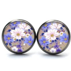 Druckknopf Ohrstecker Ohrhänger Clipse mit weiß blauen Blumen