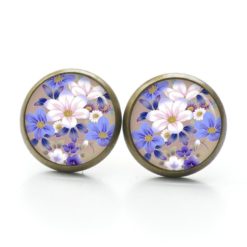 Druckknopf Ohrstecker Ohrhänger Clipse mit weiß blauen Blumen
