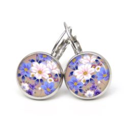 Druckknopf Ohrstecker Ohrhänger Clipse mit weiß blauen Blumen