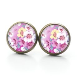 Druckknopf Ohrstecker Ohrhänger Clipse mit rosa Blumen