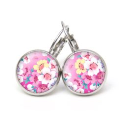 Druckknopf Ohrstecker Ohrhänger Clipse mit rosa Blumen