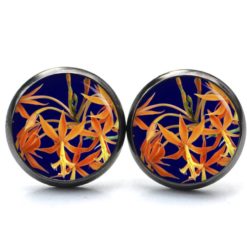 Druckknopf Ohrstecker Ohrhänger Clipse orange gelbe Blumen