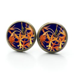 Druckknopf Ohrstecker Ohrhänger Clipse orange gelbe Blumen