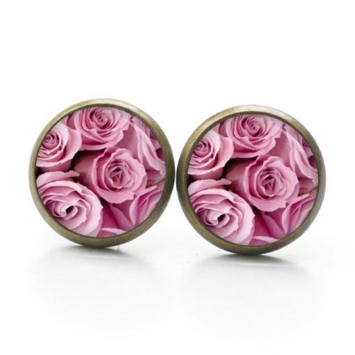 Druckknopf Ohrstecker Ohrhänger Clipse rosa Rosen Blumenstrauß Muttertag