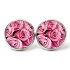 Druckknopf Ohrstecker Ohrhänger Clipse rosa Rosen Blumenstrauß Muttertag