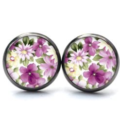 Druckknopf Ohrstecker Ohrhänger Clipse tolle violette Blumen