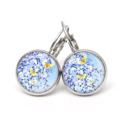 Druckknopf Ohrstecker Ohrhänger Clipse blaue Blumen mit Zitronenfalter