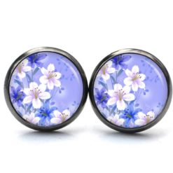 Druckknopf Ohrstecker Ohrhänger Clipse Blumen in blau und creme