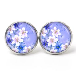 Druckknopf Ohrstecker Ohrhänger Clipse Blumen in blau und creme