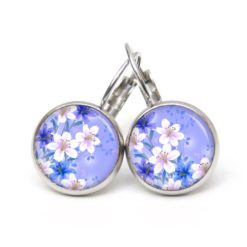 Druckknopf Ohrstecker Ohrhänger Clipse Blumen in blau und creme
