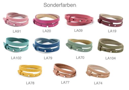 Schwarzes Lederarmband mit 4 Wunsch Namen - Farbwahl