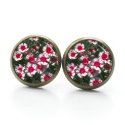 Druckknopf Ohrstecker Ohrhänger Clipse rot und weiße Blumen