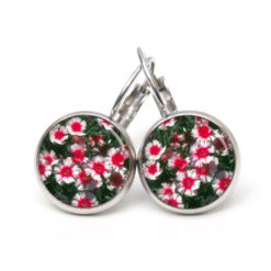 Druckknopf Ohrstecker Ohrhänger Clipse rot und weiße Blumen