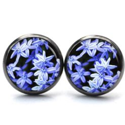 Druckknopf Ohrstecker Ohrhänger Clipse hellblaue Blumen
