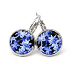 Druckknopf Ohrstecker Ohrhänger Clipse hellblaue Blumen