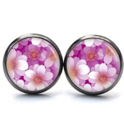 Druckknopf Ohrstecker Ohrhänger Clipse zarte rosa Blumen