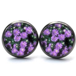 Druckknopf Ohrstecker Ohrhänger Clipse viele kleine violette Blumen