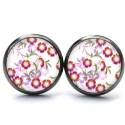 Druckknopf Ohrstecker Ohrhänger Clipse zarte rosa und rote Blumen