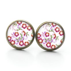 Druckknopf Ohrstecker Ohrhänger Clipse zarte rosa und rote Blumen