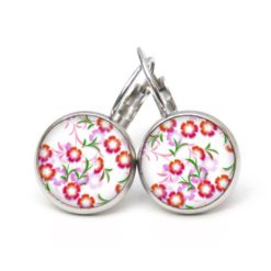 Druckknopf Ohrstecker Ohrhänger Clipse zarte rosa und rote Blumen