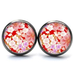 Druckknopf Ohrstecker Ohrhänger Clipse wilde rote und rosa Blumen