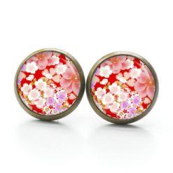 Druckknopf Ohrstecker Ohrhänger Clipse wilde rote und rosa Blumen