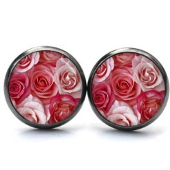 Druckknopf Ohrstecker Ohrhänger Clipse rosa Rosen Blumenstrauß