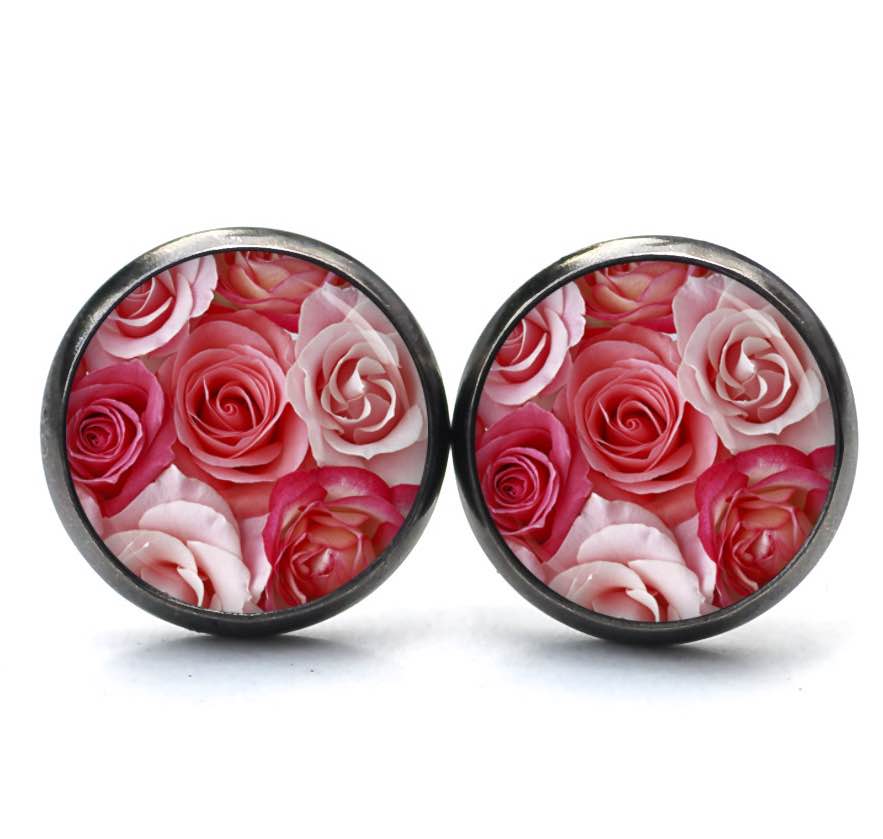 Druckknopf Ohrstecker Ohrhänger Clipse rosa Rosen Blumenstrauß Druckknopf Ohrstecker Ohrhänger Clipse rosa Rosen Blumenstrauß