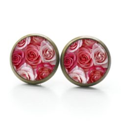 Druckknopf Ohrstecker Ohrhänger Clipse rosa Rosen Blumenstrauß
