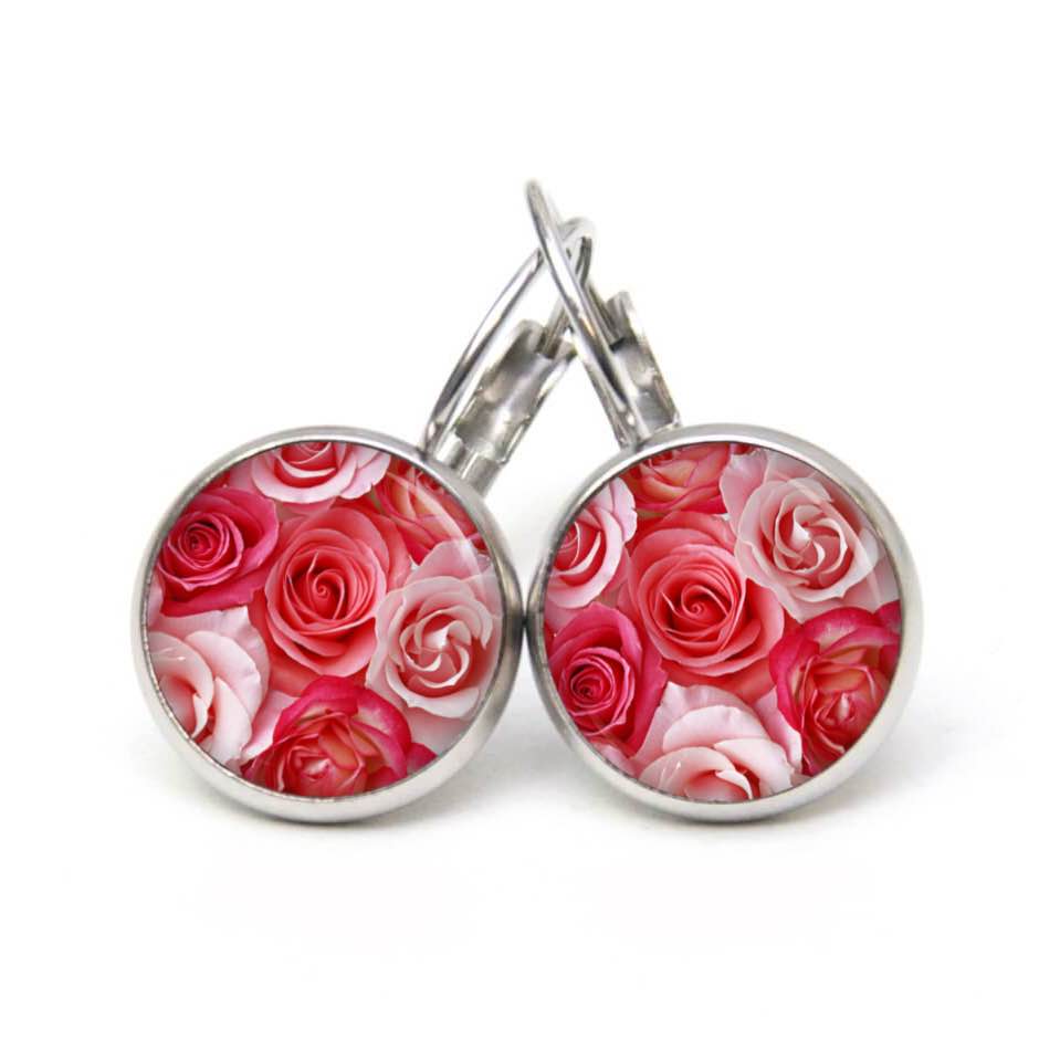 Druckknopf Ohrstecker Ohrhänger Clipse rosa Rosen Blumenstrauß Druckknopf Ohrstecker Ohrhänger Clipse rosa Rosen Blumenstrauß