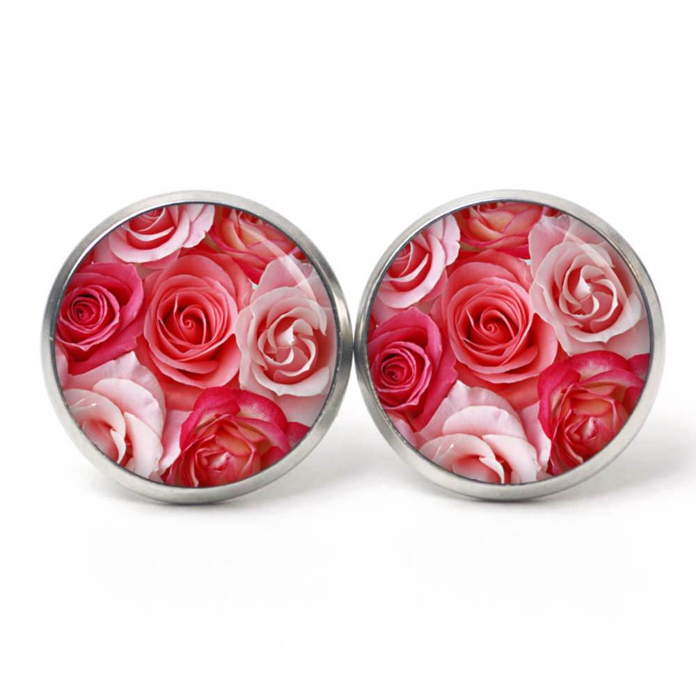 Druckknopf Ohrstecker Ohrhänger Clipse rosa Rosen Blumenstrauß Druckknopf Ohrstecker Ohrhänger Clipse rosa Rosen Blumenstrauß