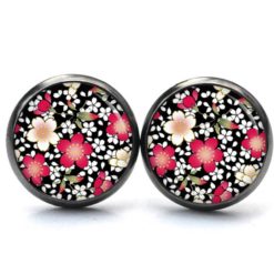 Druckknopf Ohrstecker Ohrhänger Clipse rote und gelbe Blumen