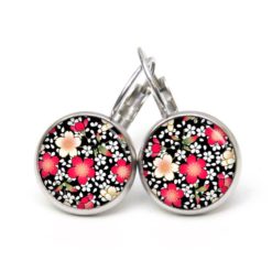 Druckknopf Ohrstecker Ohrhänger Clipse rote und gelbe Blumen