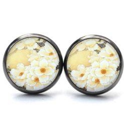 Druckknopf Ohrstecker Ohrhänger Clipse gezeichnete gelbe Blumen