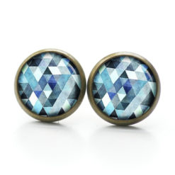 Druckknopf / Ohrstecker / Ohrhänger blau Mosaik Mandala Rauten Kaleidoskop
