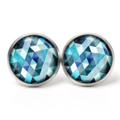 Druckknopf Ohrstecker Ohrhänger blau Mosaik Mandala Rauten Kaleidoskop