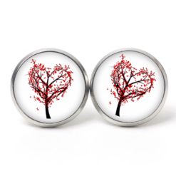 Druckknopf Ohrstecker Ohrhänger Clipse Herz Baum rot Herzblätter Valentinstag