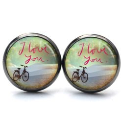 Druckknopf Ohrstecker Ohrhänger Clipse I love you Fahrrad Valentinstag Liebe für den Sport