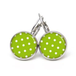 Druckknopf Ohrstecker Ohrhänger Clipse grün mit weißen Tupfen Punkten Polka Dots
