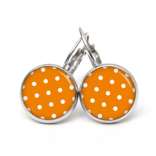Druckknopf Ohrstecker Ohrhänger Clipse orange mit weißen Tupfen Punkten Polka Dots