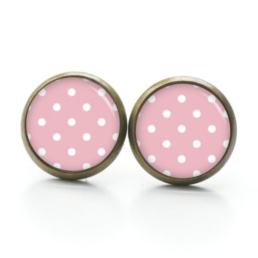 Druckknopf Ohrstecker Ohrhänger Clipse zart rosa mit weißen Tupfen Punkten Polka Dots